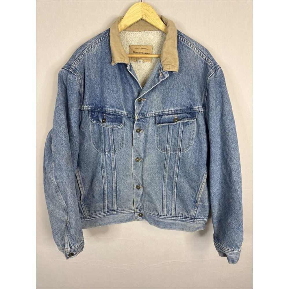 Denver Hayes Sherpa Lined Denim Trucker Jacket Corduroy Collar Men’s XL‎ 46